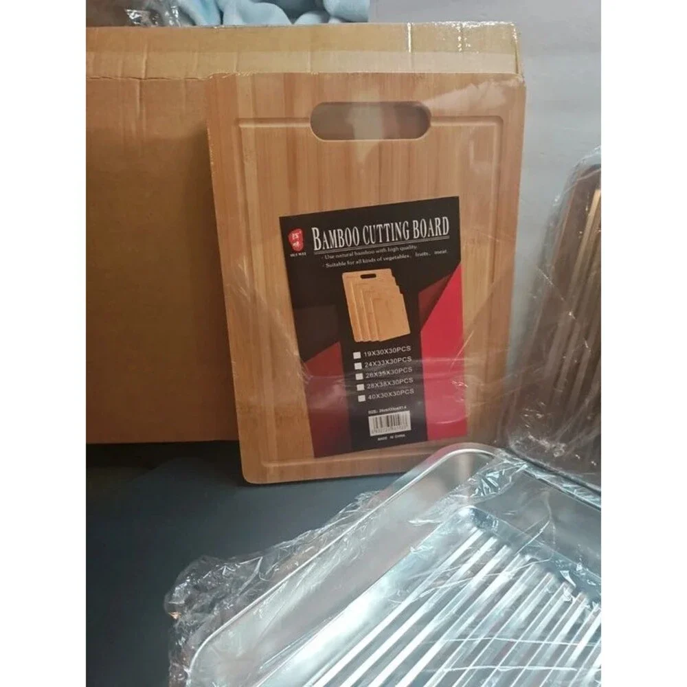 NIB Stainless Steel BBQ Grill Prep & Serve Tray Set with Lid, Rack & Board